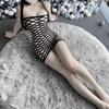 Womens Fashion Plus Mujer Size Fishnet Dress Sheer Club Nightclub Sexy Wrap Bodysuit Sheer Mesh Cutout Vestido Mini Dress