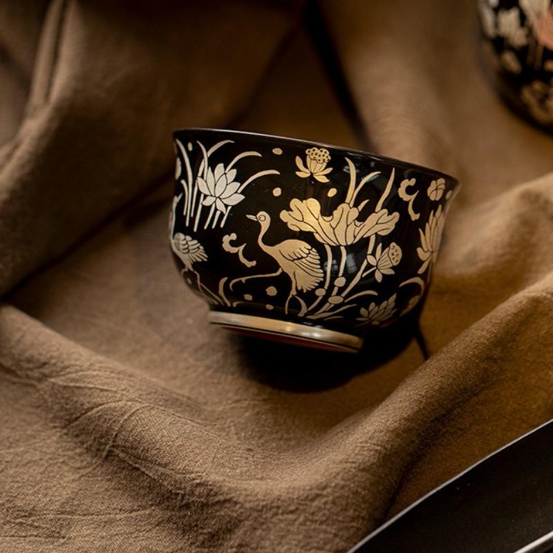 Black Glazed Silver Patterned Teacup Creative Tea Bowl Cute Cup Tea-tasting Smelling Cup Chazhan Master Cups Drinkware