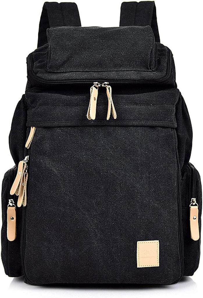 Canvas and Genuine Leather and Unisex Plain Backpack Canvas Simple Military Outdoor Travel Business Trip Rucksack Outdoor Sports College Students High