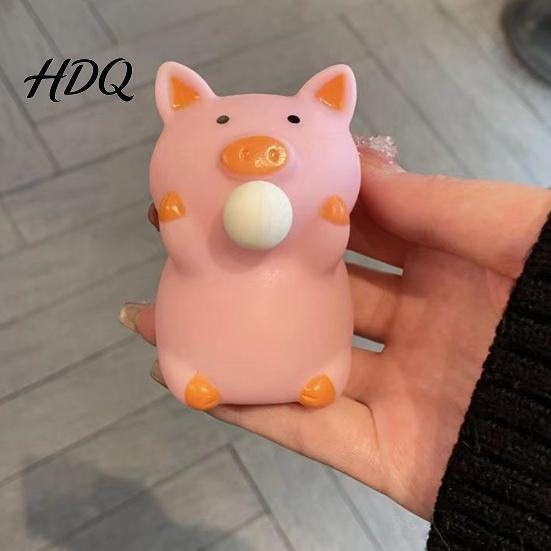 Pig Squeeze Toy Bubble Blowing Stress Relief Cartoon Sensory Soft Stretchy Animal Shape Home Office Desk