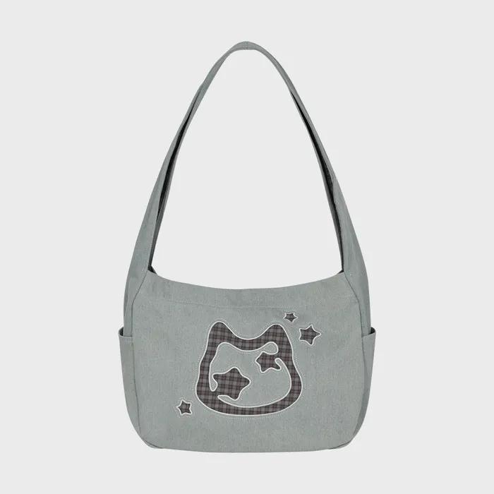 Cat Symbol Applique Washed Crossbody Bag LIGHT BLUE