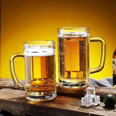 Wheat Beer Glass with Handle Transparent Thick Bottomed Beer Glass Water Bottle Party Juice Beverage Cups Classic Hot Tea Mug