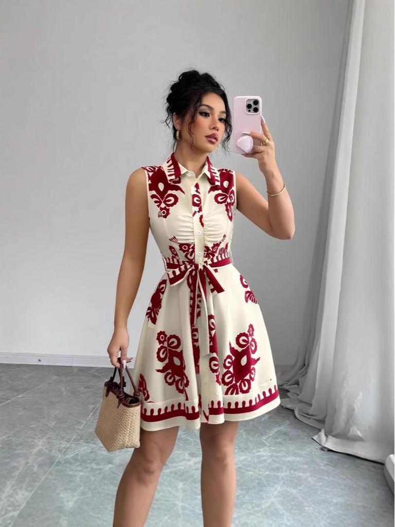 2025 European & American Women's Summer Print Dress Set with Slimming Design