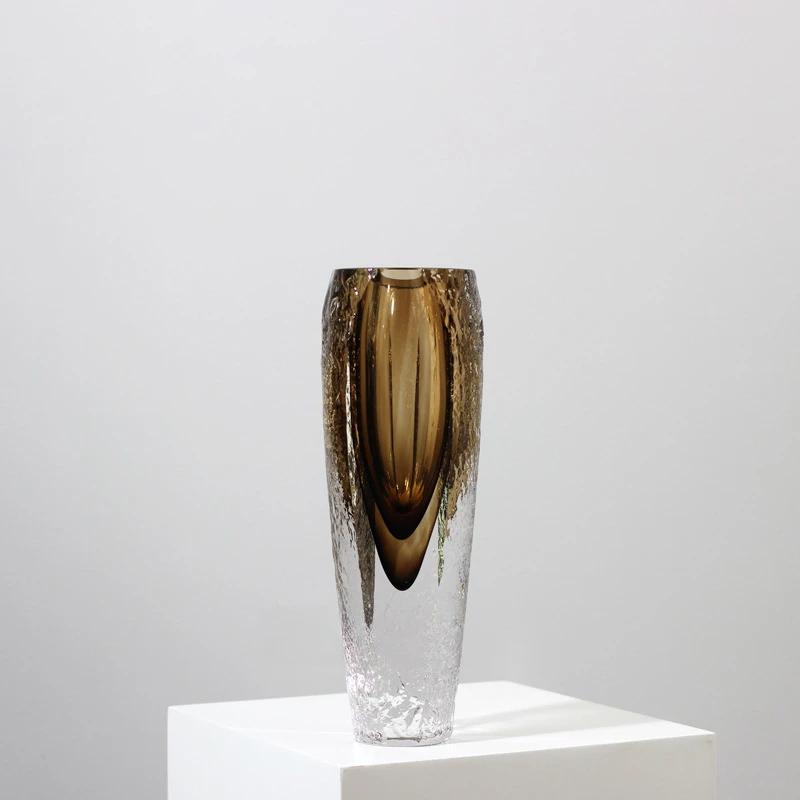 Skleněná váza Kladivo Řezaná Hnědá Glazovaná Váza Dekorativní Ručně Vyráběné Ozdoby Aranžování Květin Terárium Domácí Dekorace Doplňky