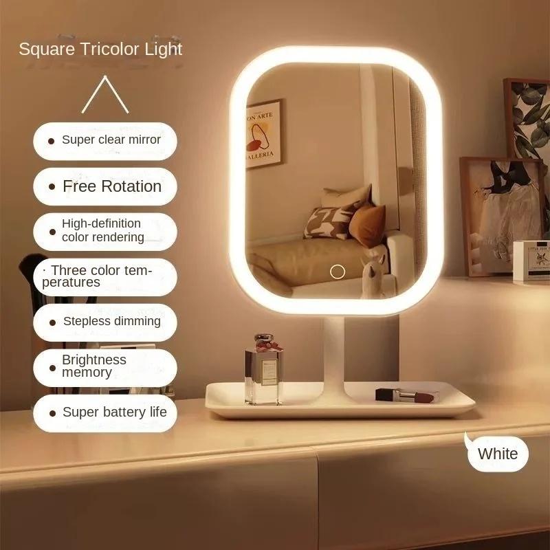 Rechargeable LED Vanity Mirror 3 Colors Dimmable Lights Touch Control Makeup Mirror Home Portable Cosmetic Makeup Mirror белый