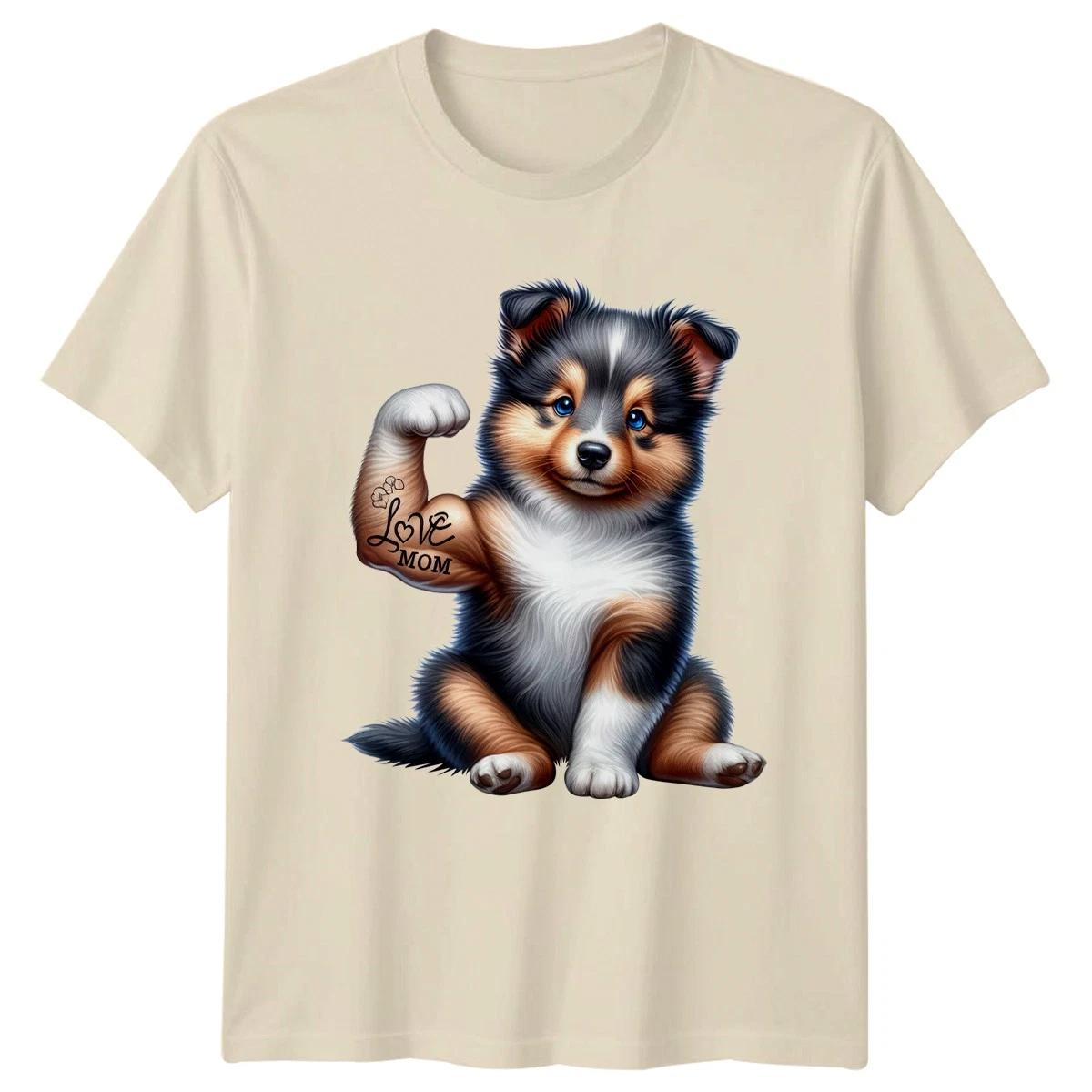 Love Mom Puppy Dogs Animals Mens T-Shirt Womens Graphic Tee Mothers Day XL