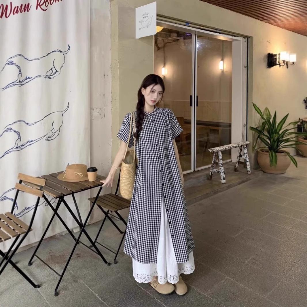 

Женское летнее ретро платье-рубашка в клетку с цветными блоками - Художественный, Расслабленный, Шикарный длинный многослойный стиль XL Premium