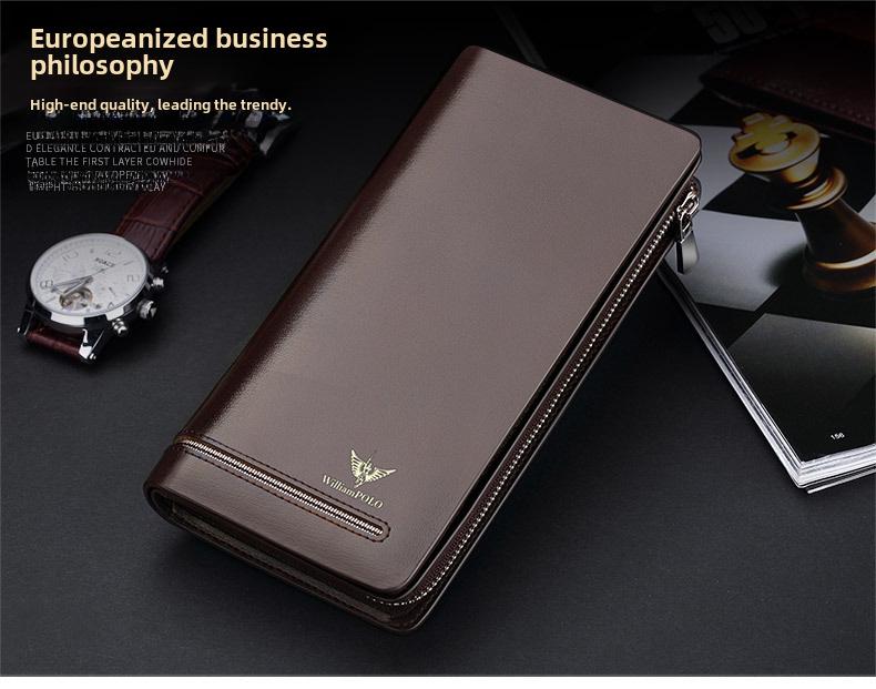 King Paul Herren Echtes Leder Diebstahlsichere Lange Reißverschlussbrieftasche