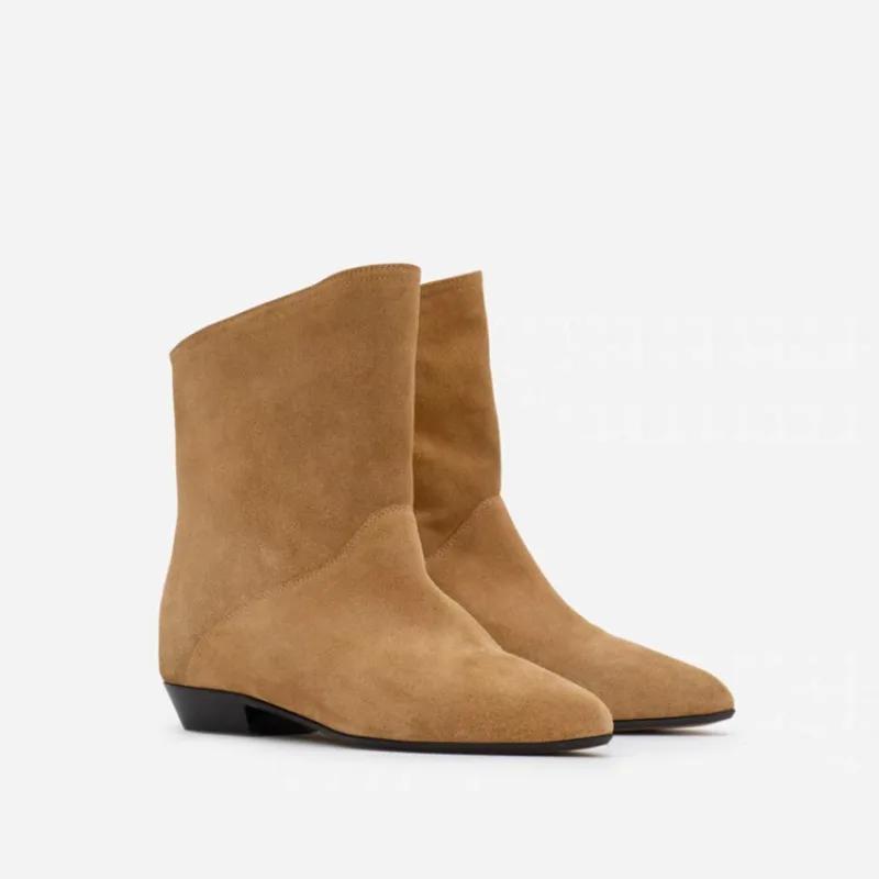 Fashion New Fashion Black Lazy Pleated Cow Suede Ankle Boots Autumn Winter Round Head Low-heel Short Plush Warm Women Boot Size 34-43