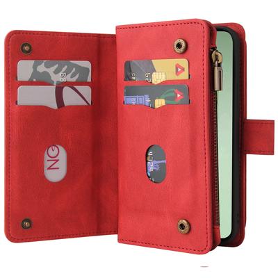 Funda Billetera con Cremallera para Samsung Galaxy S24 FE con 15 Ranuras para Tarjetas y Correa Funda de Cuero para Teléfono