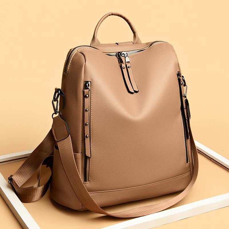 Damen-Rucksack, große Kapazität, Diebstahlschutz, weiches Leder, Reise-Schulter-Umhängetasche