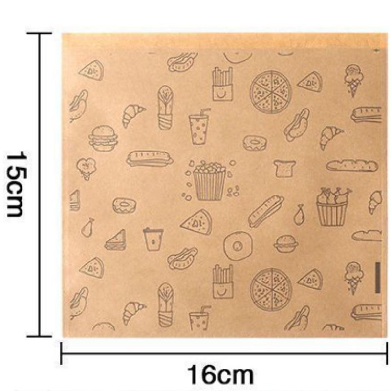 

50PCS Greaseproof Paper Bag, Kraft Paper Bag, Food Packaging Bag, Disposable Packaging Baking Paper Kitchen Accessories