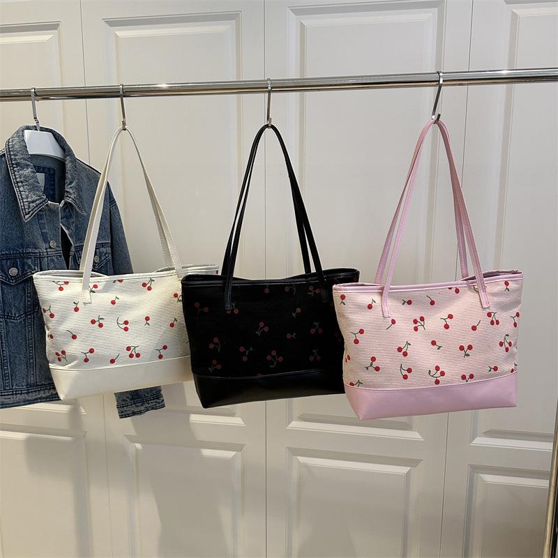 High Aesthetic Fruit Printed Tote Bag, New Trendy Large Capacity Shoulder Bag, Patchwork Casual Commuting Versatile Bags