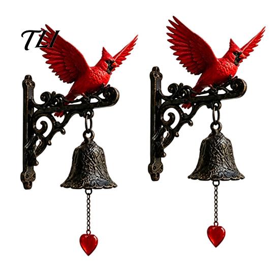 Vintage Style Resin Bell Red Bird Wall Mounted Doorbell, Garden Hanging Bell, Outdoor Artistic Door Chime for Living Room Weatherproof Ornament