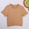 Ribbed Round Neck Yoga Sports Short-Sleeve T-shirt for Autumn/Winter
