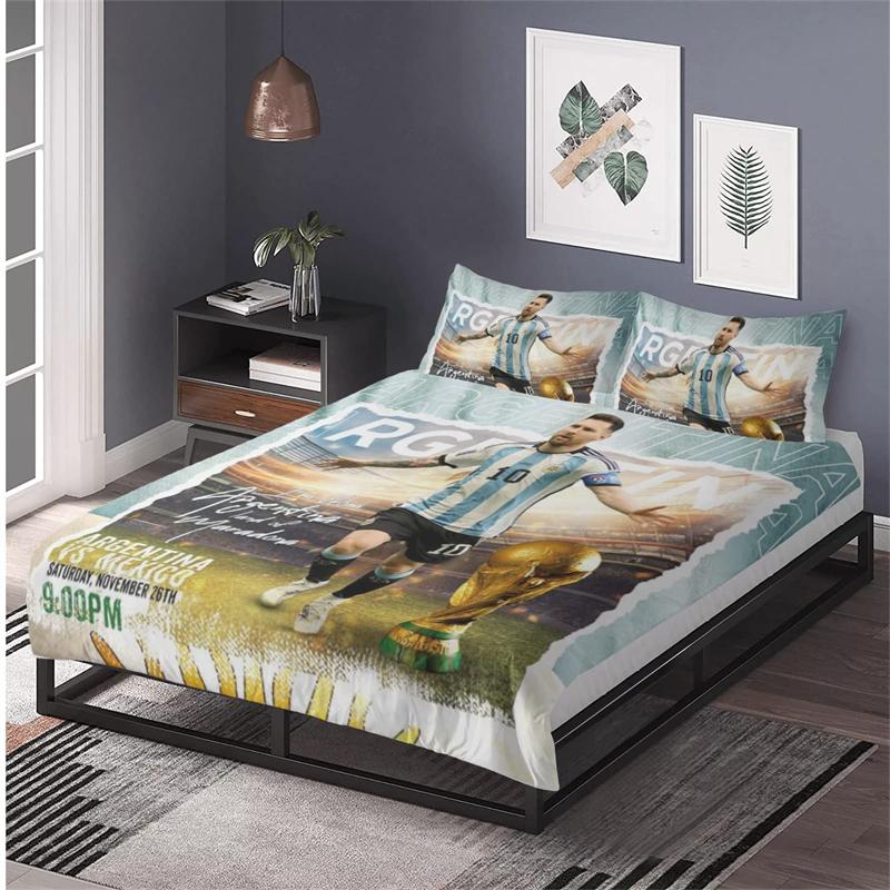 3D Printed Bedding Set With Zipper Duvet Cover And 2 Pillowcase Messi Idol Youth Football Star Football Club 2 Zippered Pillo