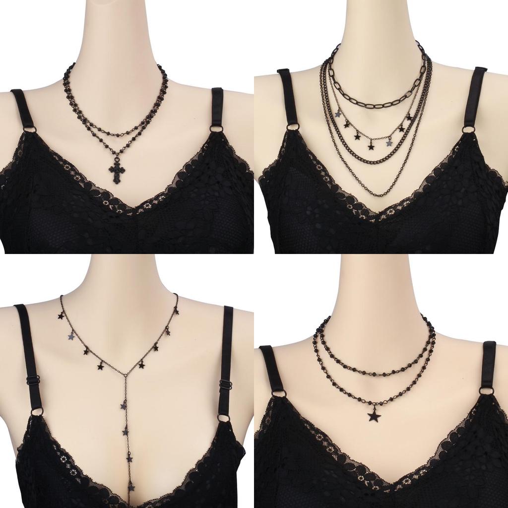 Geometric Multilayer Chain Necklace With Cross Pendant For Fashionable Unisex Wear