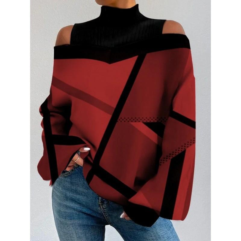 Women's Printed Stand-up Collar Ramie Shirt Top