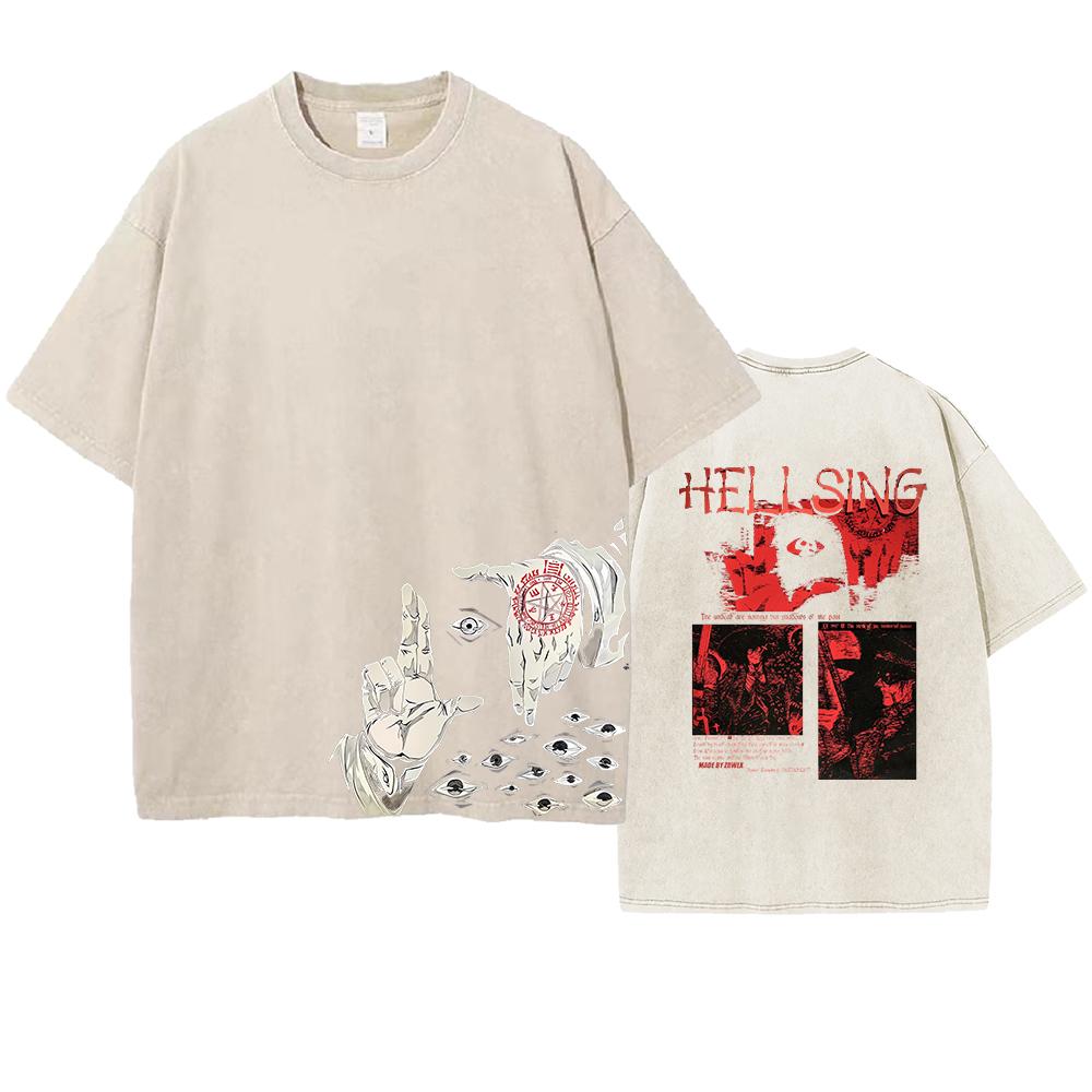 Alucard Hellsing Manga Graphic Tshirt Men Women Clothing Vintage Washed Oversized T Shirt Summer Cotton Short Sleeve Tees Tops
