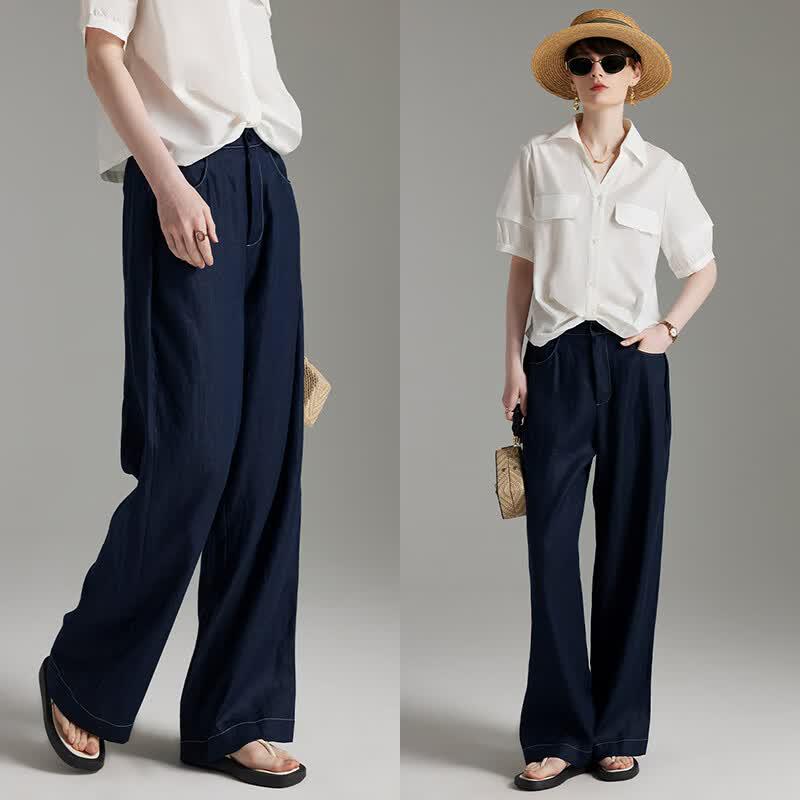 Women s Linen Blend High-Waist Wide-Leg Jeans S