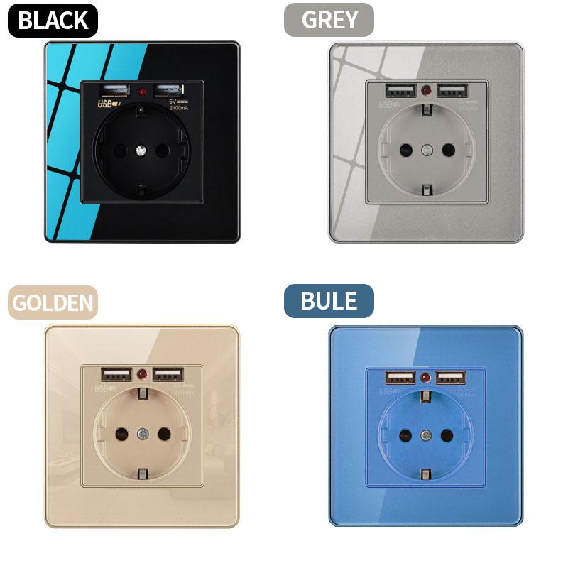 Tempered Glass Wall Switch Socket EU UK US FR RU Standard 86x86mm Crystal Panel 1/2/3/4 Gang USB RJ45 TV Power Outlet Panel Kit