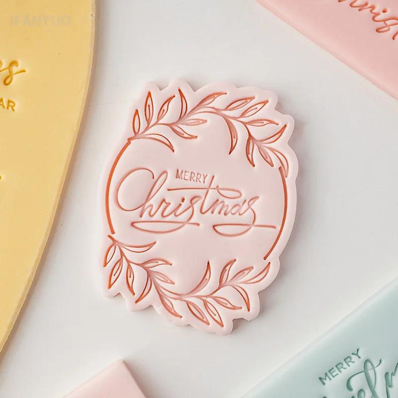 Christmas Fondant Biscuit Mould Xmas English Letter Embossing Stamp Dessert Cake Decoration Acrylic Pastry Cookie Cutter Tools