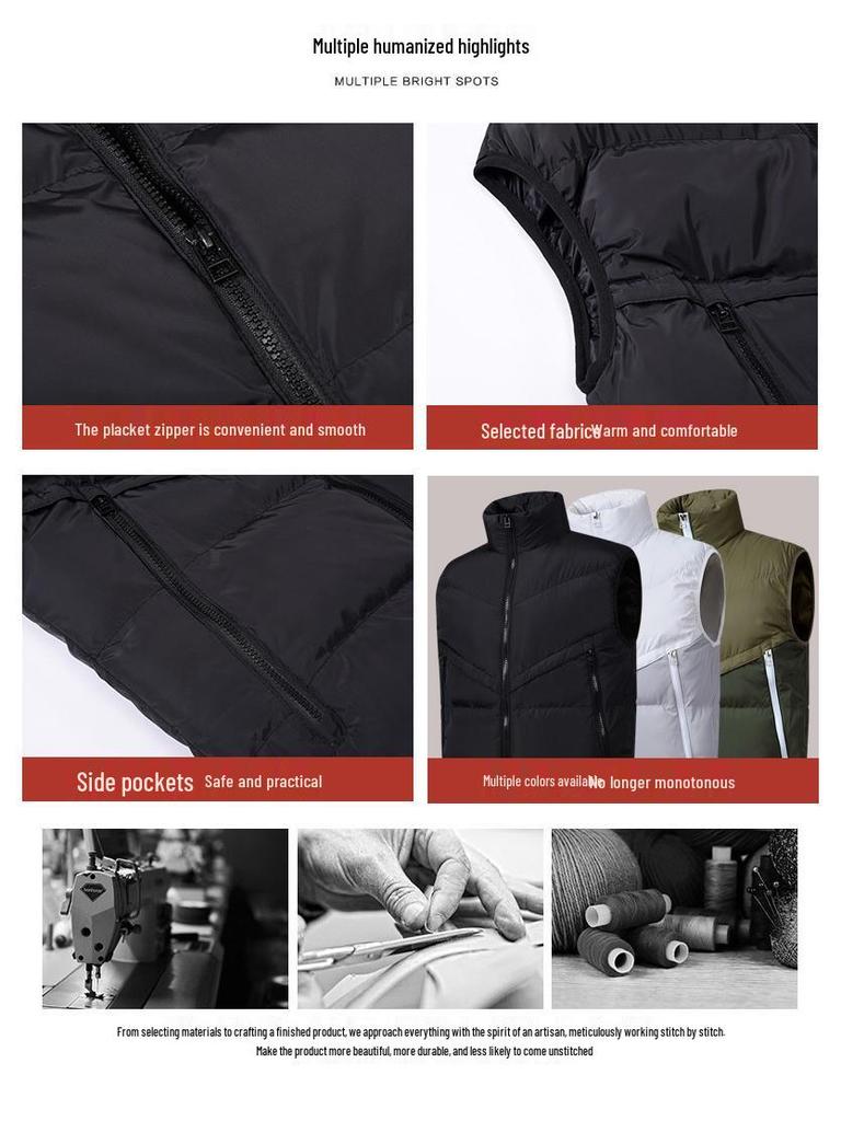 Men's Stand Collar Sleeveless Nylon Vest - Warm and Casual for Autumn/Winter