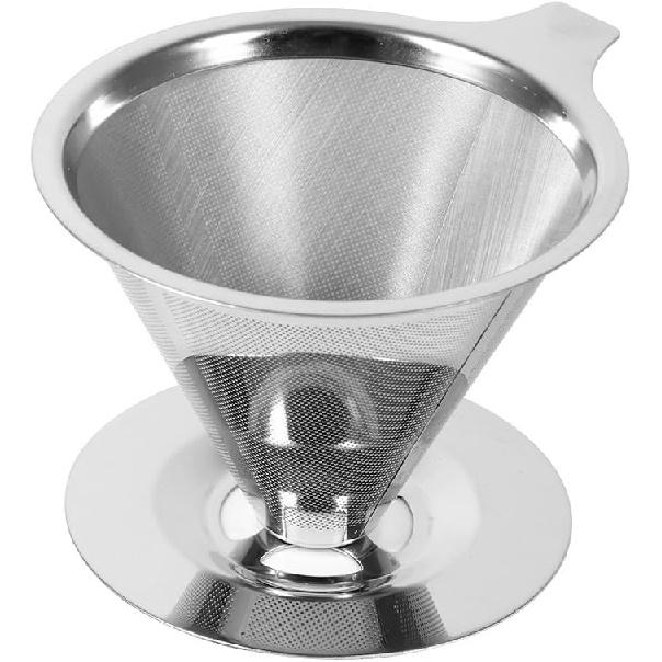 Pour Over Coffee Dripper, Cone Paperless Stainless Steel Coffee Filter with Non Slip Cup Stand Double Layer Reusable Mesh Coffee Maker for Home