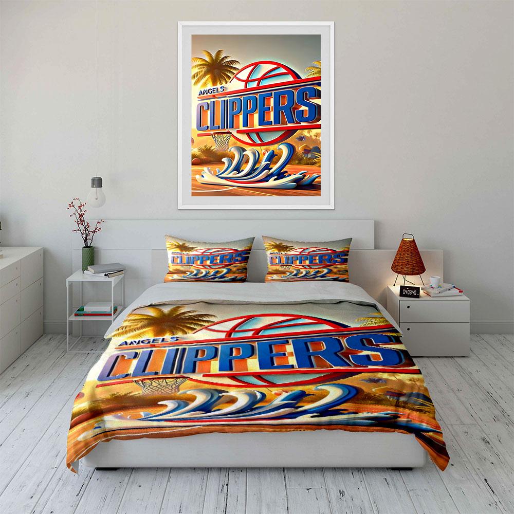 Angels Clippers Basketball Print Bedding Duvet Cover Set Duvet Cover Pillowcases (1*Duvet Cover 2*Pillowcases, Without Duvet Insert)