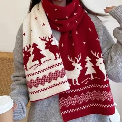 Winter Warm Scarf for Women Men Deer Elk Double-Sided Knitted Scarves Women Men Fashion Versatile Woolen Shawl Girls Christmas Present