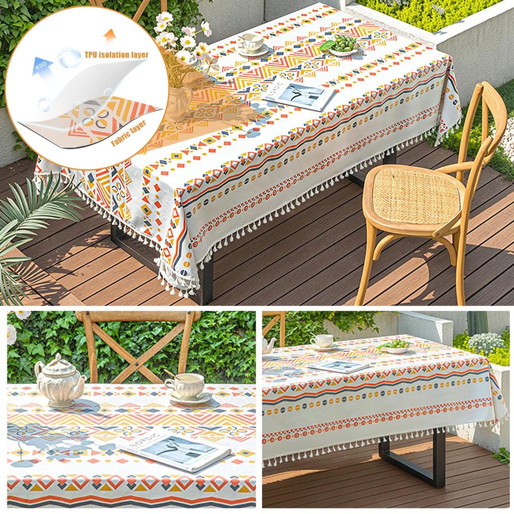 HARUMAKI Table Cover, Tablecloth, Table Mat, Cotton Linen, Colorful Geometric Pattern, Modern Tablecloth, 140*260cm/140*180cm, Tassel Table Cover, Hom