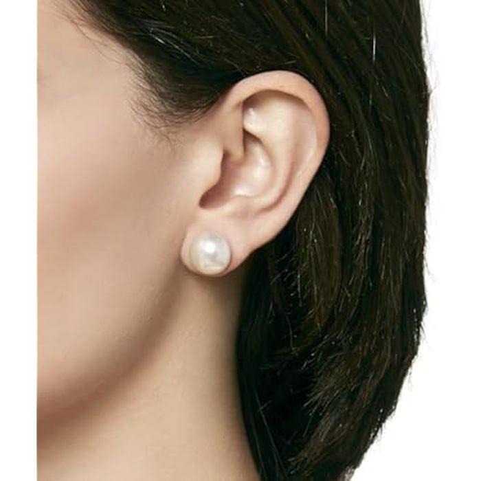 Boucles d'oreilles - MAJORICA - Perla Mabé - Argent Doré - Perles blanches 12 mm - Clou Puce