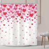 Valentine'S Day Heart Shower Curtain Pink Red Gradient Pattern Waterproof Polyester Bath Curtain With Hooks For Bathroom Decor