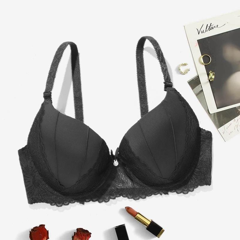 Women S Push Up Underwire Bra Lace Trim Detachable Straps Bow Decor