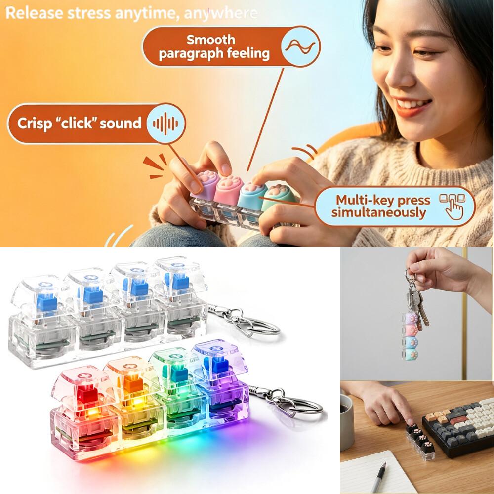Heißer Multi-Stil LED-Leuchtender Tastenkappen-Schlüsselanhänger Clicker Fidget-Spielzeug Stressabbau Tragbares Schreibtischzubehör Für Kinder Erwachsene