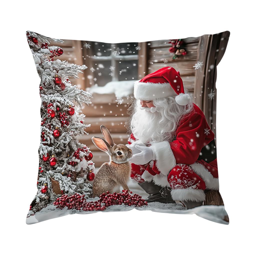 Christmas Rabbit Cushion Pillowcase Printed Polyester 45X45Cm Throw Pillowcover Decorative Sofa Cushion Pillowslip Home Decor