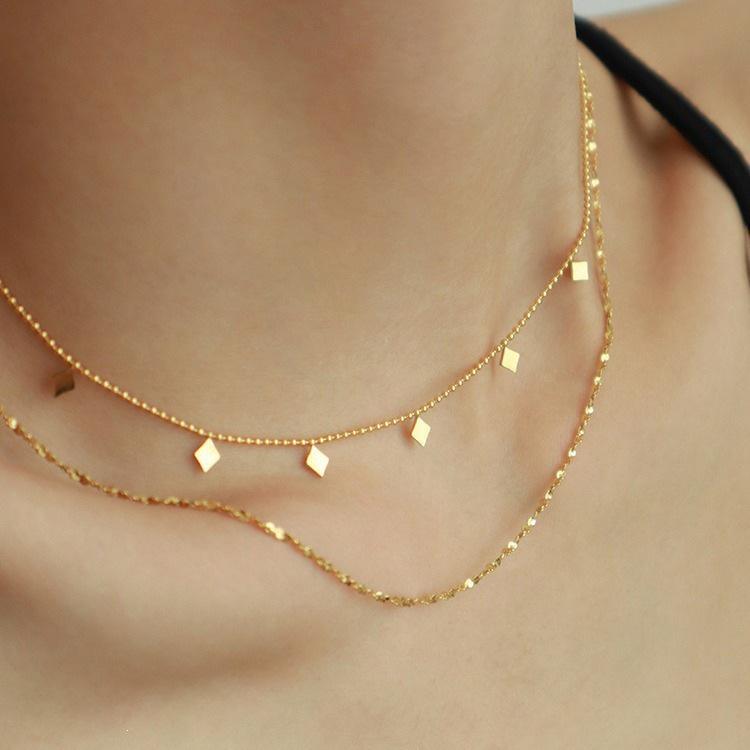 Double Layer Titanium Steel Tassel Necklace - Twisted Clavicle Chain for Women's Fashion