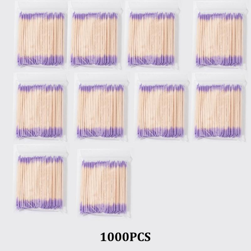 100/200/300/500Pcs Nail Double-Head Wood Swab Cleaning Sticks Purple Dual-Tipped Cotton Head Cleaning Swab Nail Polish Remover