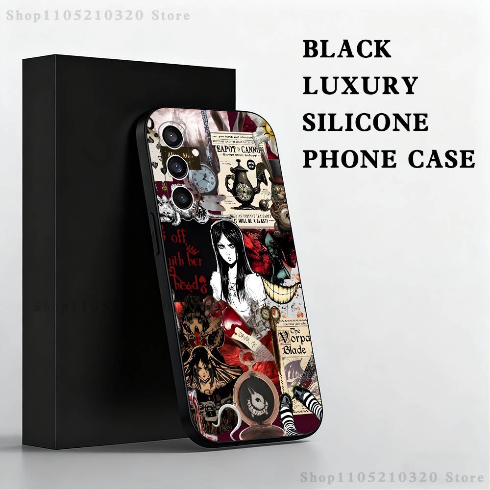 

A-Alice M-Madness Returns Phone Case For Samsung S25,S24 Ultra,S20,S30 plus,S22 plus,S23,S30 Ultra 5G Silicone Black Shell SamsungS24plus 5G