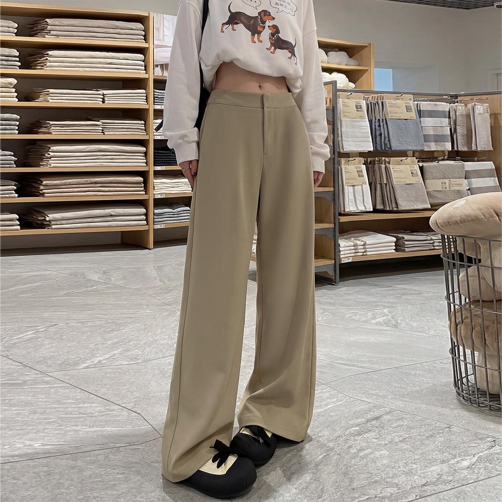 Khaki wide-leg pants women's pants 2026 new spring and autumn old money style plus size fat mm loose slimming suit pants