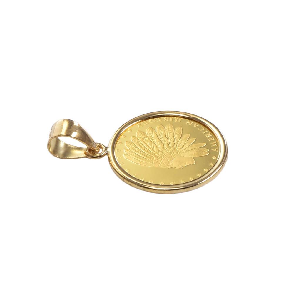 Speranza 24K Pure Gold Coin Pendant with Indian Eagle Simple Engraving & Design, 1/25oz, 18K,