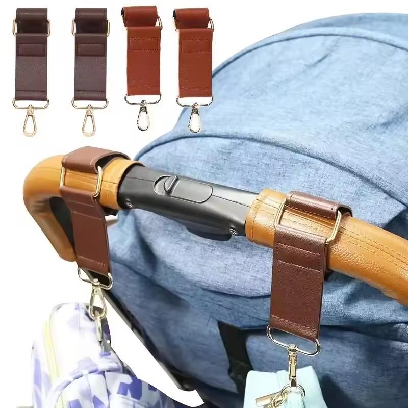 Baby Stroller Hook Fashion Pu Leather Adjustable Pram Hook Cart Organizer Diaper Bag Hanger Children Boy Girl Travel Accessories