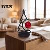 Small Holiday Decor for Office Christmas Tree Table Decoration, Metal Line Art Sculpture with Hollow Ornaments Red Ball Ornament Xmas Party