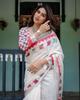 Women Designer Classic White with Colorful Geometric Print Work Saree With Unstitched Blouse
