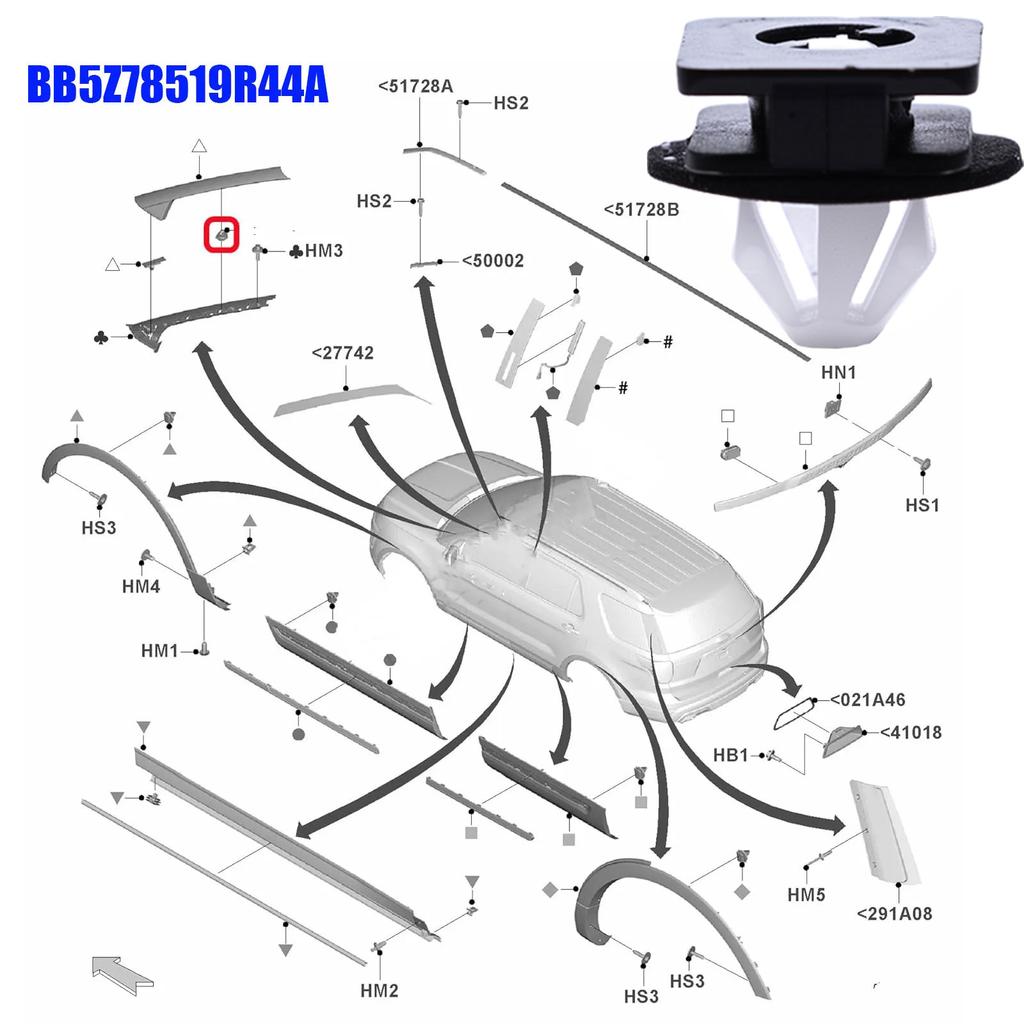 Autosäule Verkleidungsclip Windschutzscheibenleiste Halteclips Untere Leistenklemme für Ford Explorer 2011-2019 BB5Z78519R44A
