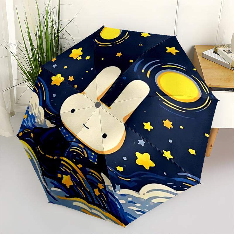 1pc Moonlit Adventure Automatic Folding Umbrella with Starry Sky Print - Perfect for Fans, Travelers, and Daily Use.R029