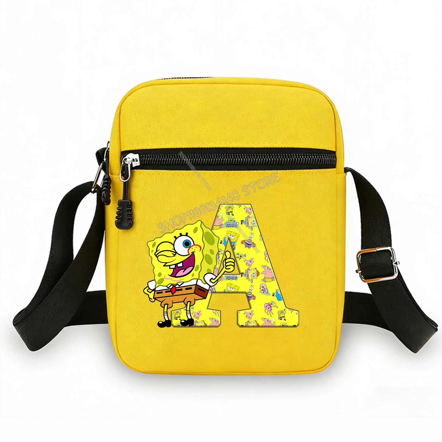 Cartoon Spongebob Shoulder Bag Kids Double Layer Large Capacity Crossbody Square Sports Gift