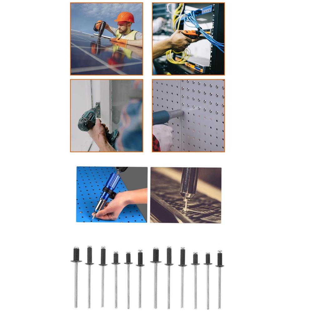 120Pcs 6 Sizes Rivets Aluminum Strong Blind Rivets Black Pull Rivets Deep Water Installing
