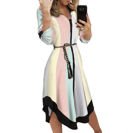 

Женское миди-платье на пуговицах с V-образным вырезом, длинным рукавом и шнуровкой, с принтом, летнее повседневное XL разноцветный