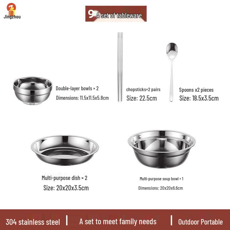 Jingzhou 304 Stainless Steel Camping Tableware Set